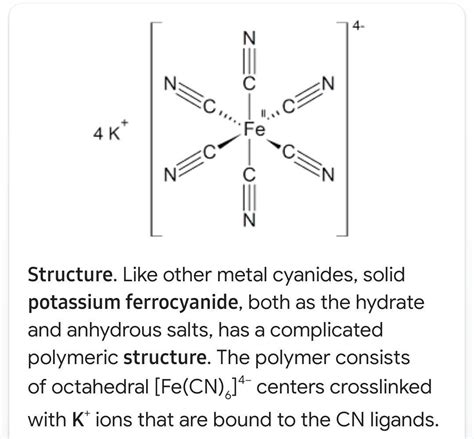 Write The Electronic Structure Of K4 Fe CN 6 Potassium Ferrocyanide