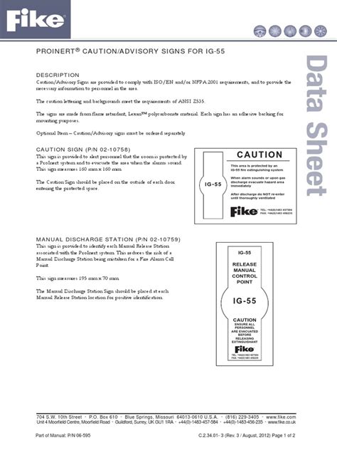 Proinert Caution Advisory Signs For Ig 55 Pdf Prevention Hazards