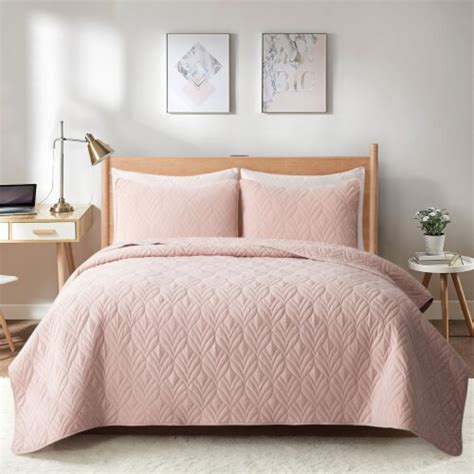 3 Piece Coverlet Set Lightweight Quilt Set With Shams Pink Full Queen