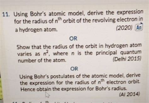 Using Bohr S Atomic Model Derive The Expression For The Radius Of Nt