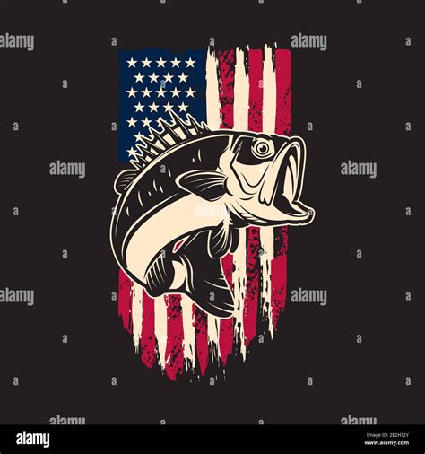 Illustration Von Bass Fisch Hintergrund Der Usa Flagge Im Grunge Stil