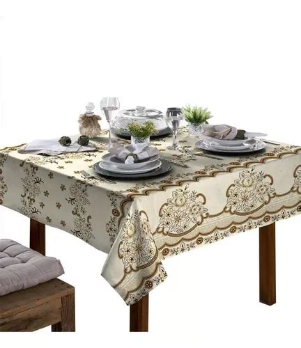 Mantel Cuadrado De Lino De 4 Plazas Con Estampado Floral Beige