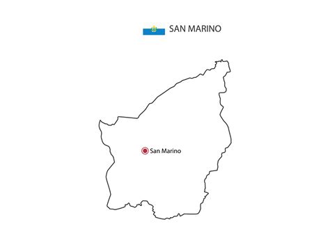 Hand draw thin black line vector of San Marino Map with capital city ...