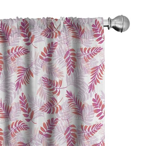 Ambesonne Leaves 4 Panel Curtains Pinkish Leafy Branches Art 56x84