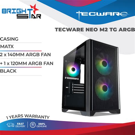 PC CASE TECWARE NEO M2 TG ARGB BLACK MATX 2 X 140MM ARGB FAN