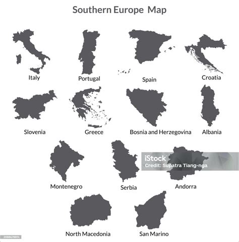 Southern Europe Country Map Map Of Southern Europe In Set Grey Color ...