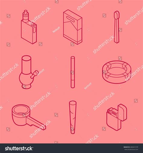 smoking flat outline isometric set stock vector royalty