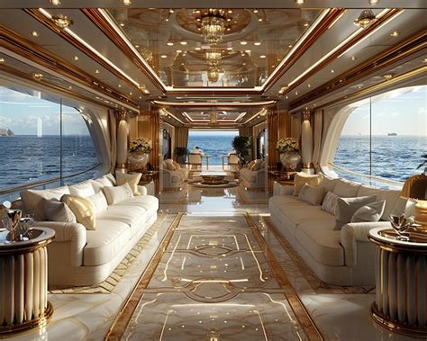 Premium Photo | Luxury yacht interior with polished wood brass fixtures