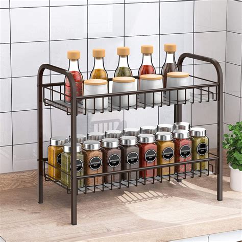 Fuleadture 2 Tier Spice Rack Organizer For Cabinetmetal Spice Holder Standing Shelf Storage