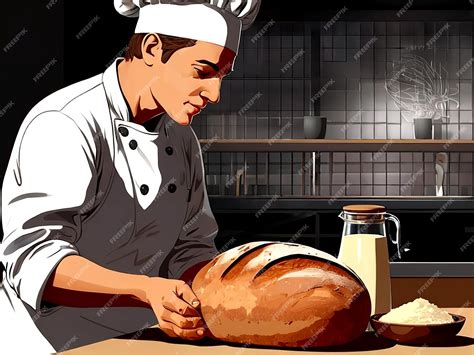 Premium Vector | Vector a baker mix the ingredients of bread before