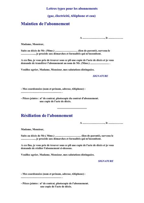 Lettre De Resignation Abonnement