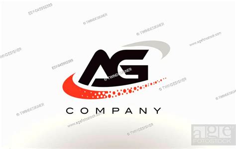 Ag Modern Letter Logo Design With Creative Red Dotted Swoosh Vector