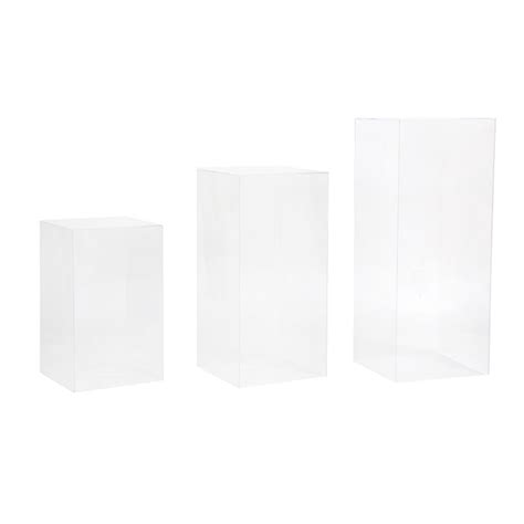 Set Of 3 Clear Acrylic Cube Display Plinth Pedestal