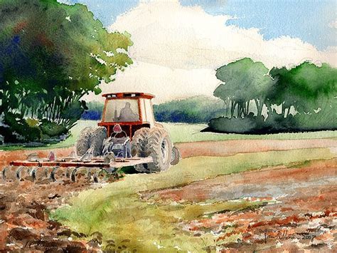 Watercolor Art Farm Machinery Farm Art Farm Paintings Landscape Art