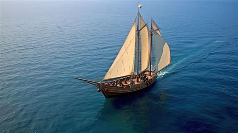 Premium Ai Image Sailing Ship In The Blue Sea View From The Sky