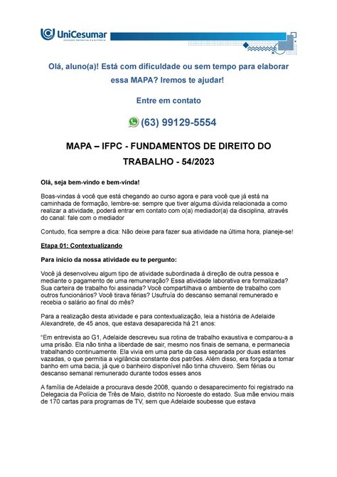 Mapa Ifpc Fundamentos De Direito Do Trabalho Ol Aluno