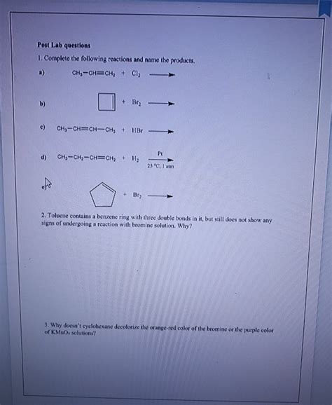 Solved Post Lab Questions Complete The Following Chegg