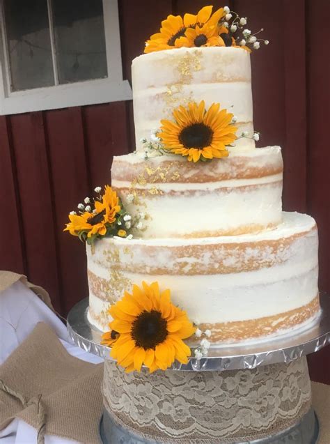 Sunflower Naked Wedding Cake Simple Wedding Cake Sunflower Wedding