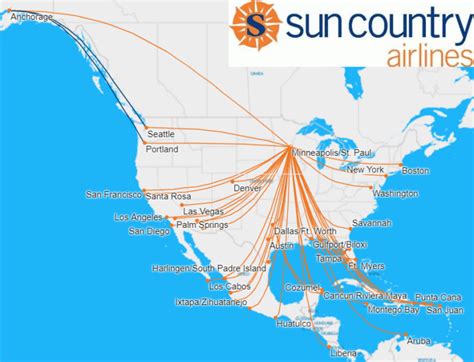 Sun Country Airlines Route Map - Regions Of The United States Map