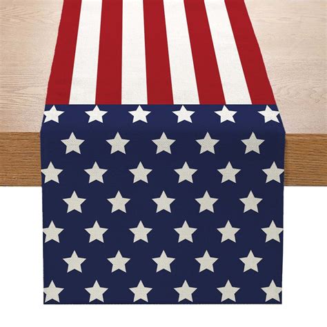 SDJMa Patriotic 4th Of July Table Runner Memorial Day American Flag