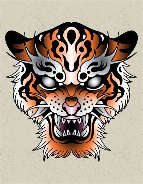 Tiger Neo Traditional Japanese 5299124 Vector Art At Vecteezy