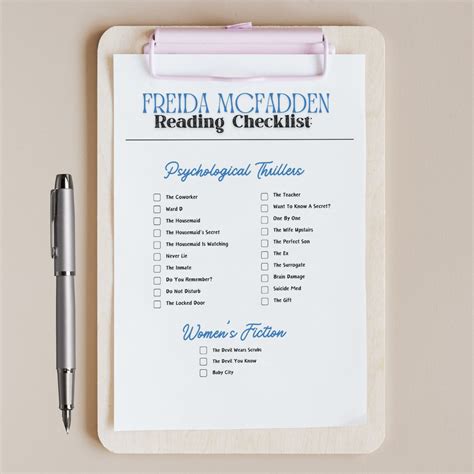 Freida Mcfadden Reading Log Printable Reader Tracker Freida Thriller