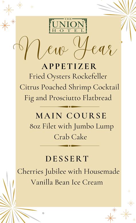 New Year S Eve Menu 2024 The Union Hotel