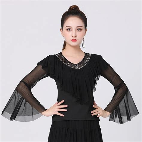 Latin Dance Tops Lady Moden Ballroom Uniform Plus Size Long Sleeve Practice Shirt Women Ballroom