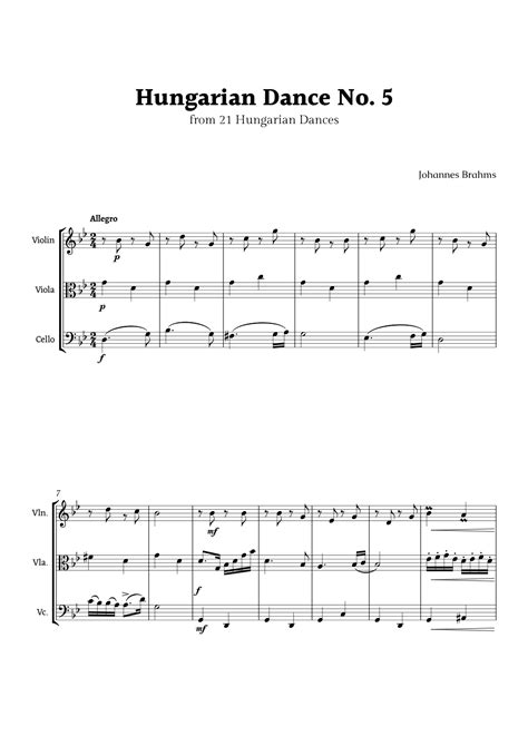 Hungarian Dance No 5 By Brahms For String Trio Arr Rika K Sheet