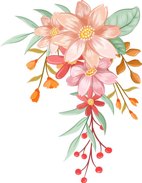 Pink Orange Flower Arrangement With Watercolor Style 15740117 PNG