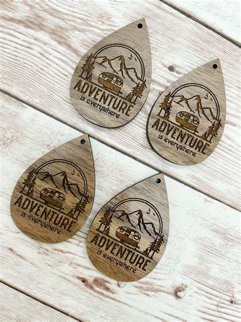 Wood Teardrop Engraved Adventure Is Everywhere Mountain Earring Blanks