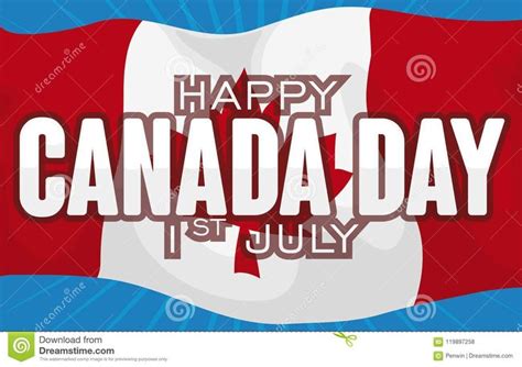 Waving Canadian Flag with Greeting to Celebrate Canada Day