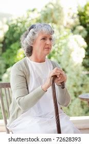 Retired Woman Her Walking Stick Home Stock Photo Shutterstock