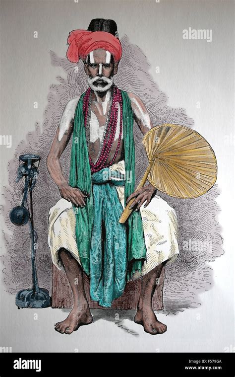 Asia India Hindu Fakir Engraving Th Century Color Stock Photo