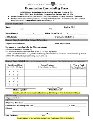 Fillable Online Nesl Exam Rescheduling Form Nesl Fax Email Print