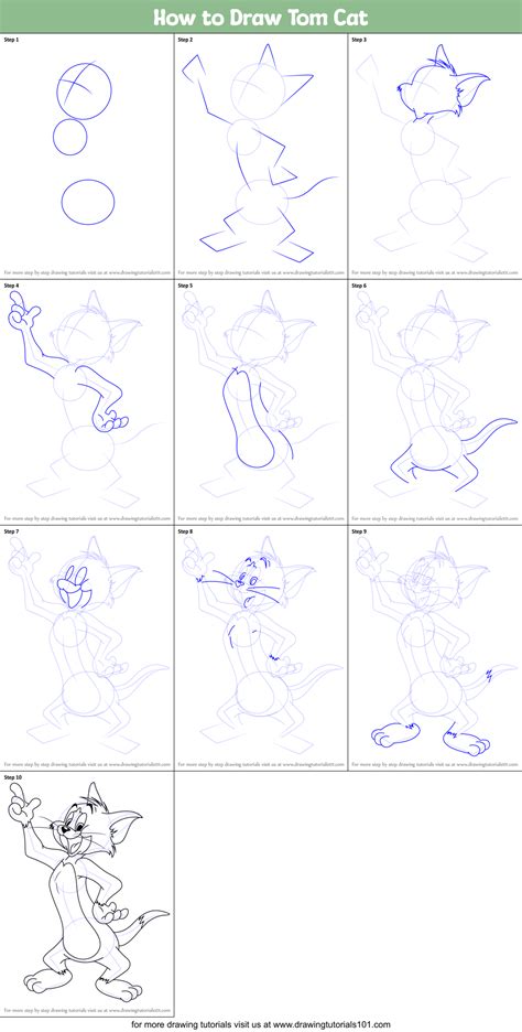 How to Draw Tom Cat (Tom and Jerry) Step by Step | DrawingTutorials101.com