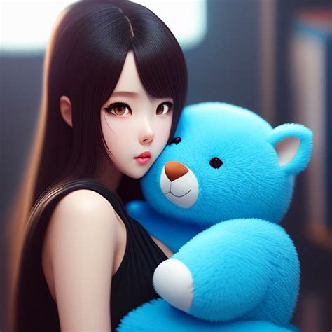 Anime Girl Hugging Teddy Bear