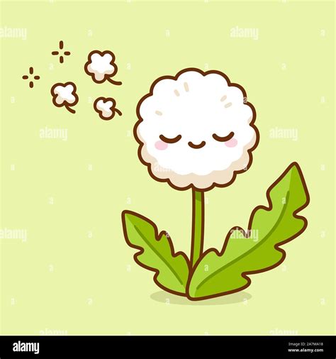 Cute Cartoon Dandelion Blowball Blowing In The Wind Kawaii Dandelion