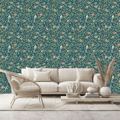 Bird And Pomegranate Wallpaper Blue Sage By Morris And Co 212540