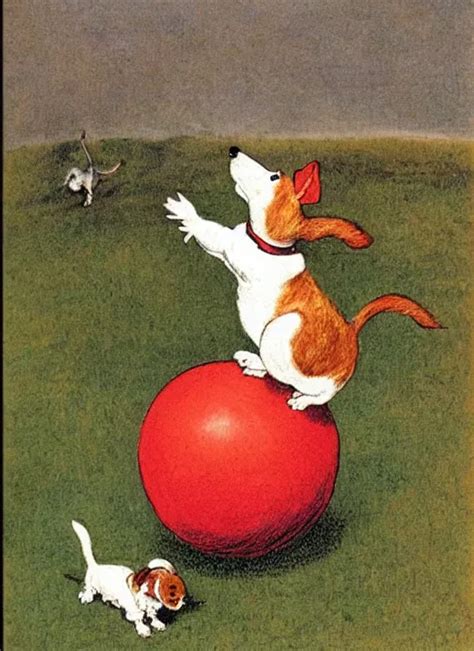 Jack Russel Terrier Jumping On Red Ball Illustrated Stable Diffusion