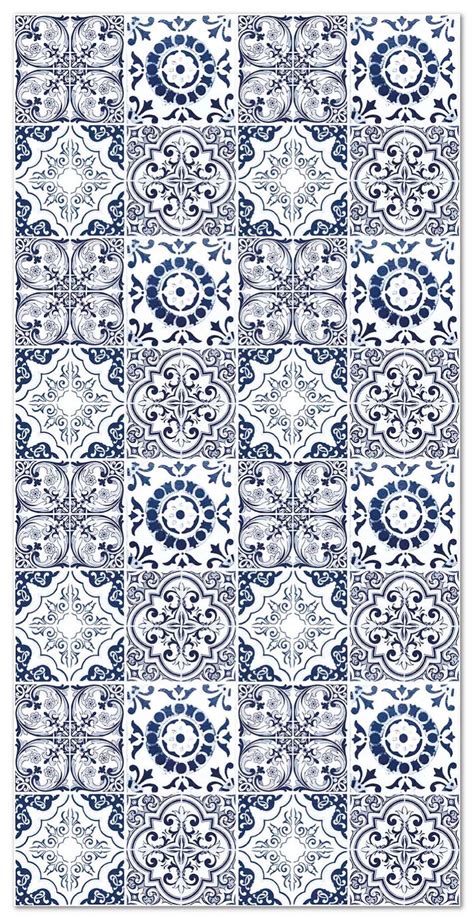 Panorama Tapis Vinyle Carreaux Ciments Jaen Bleu 60x250 Cm Tapis De