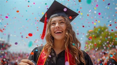 Premium Photo Jubilant Graduate In A Black Cap And Gown Holding A