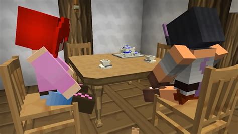 An Animated Image Of Two People Sitting At A Table In A Room With Boxes