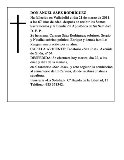 Don Ngel S Ez Rodr Guez Esquela Necrol Gica El Norte De Castilla