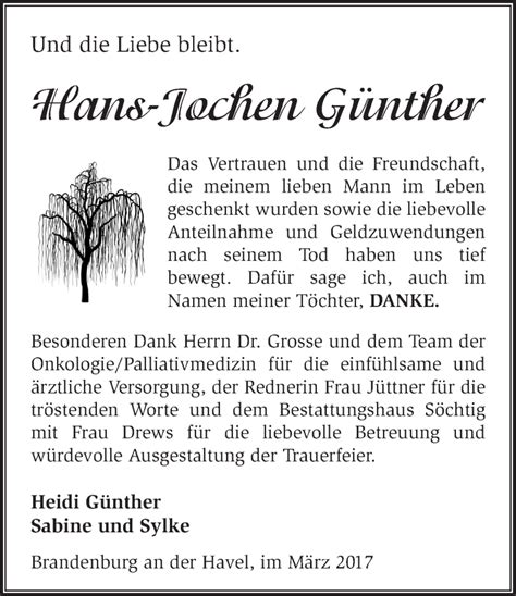 Traueranzeigen Von Hans Jochen G Nther M Rkische Onlinezeitung