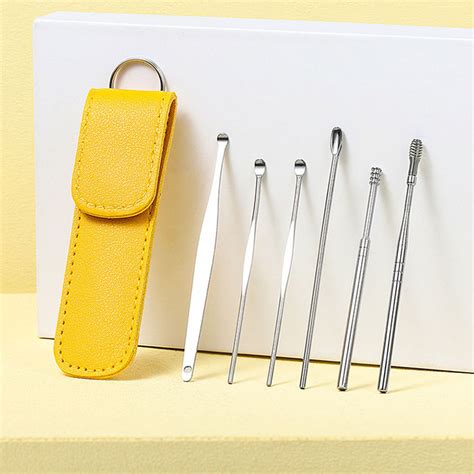 Pcs Stainless Steel Ear Picking Spoon Set Pu Leather Sleeve Ear