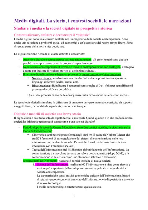 Società e media digitali Media digitali La storia i contesti