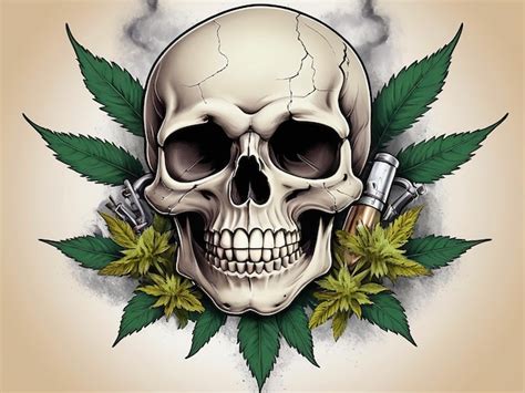 Premium Photo Skull Smoking Weed Design And Pistols