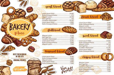 Bakery Menu Template Of Bread For Cafe And Pastry Stock Vector