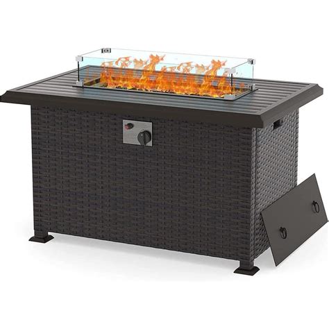 Halmuz Brown 43 In 55000 BTU Wicker Propane Outdoor Fire Pit Table